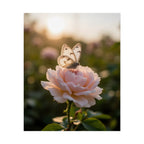 Butterfly on Pink Rose Wall Art - Poster