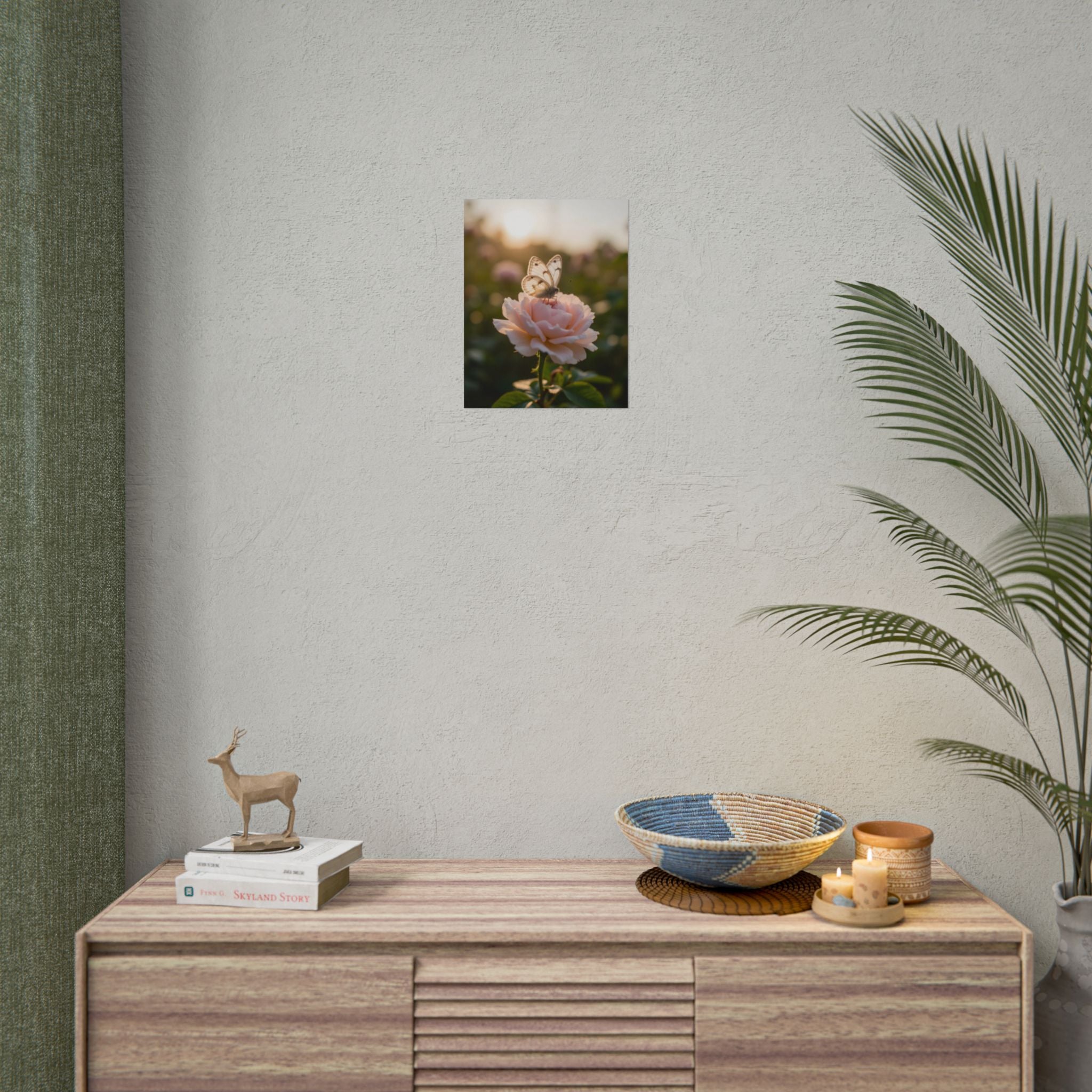 Butterfly on Pink Rose Wall Art - Poster