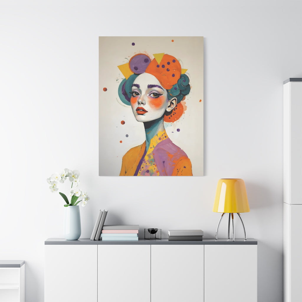 Colorful Portrait Art Canvas - Abstract Geisha Woman Matte Stretched Canvas