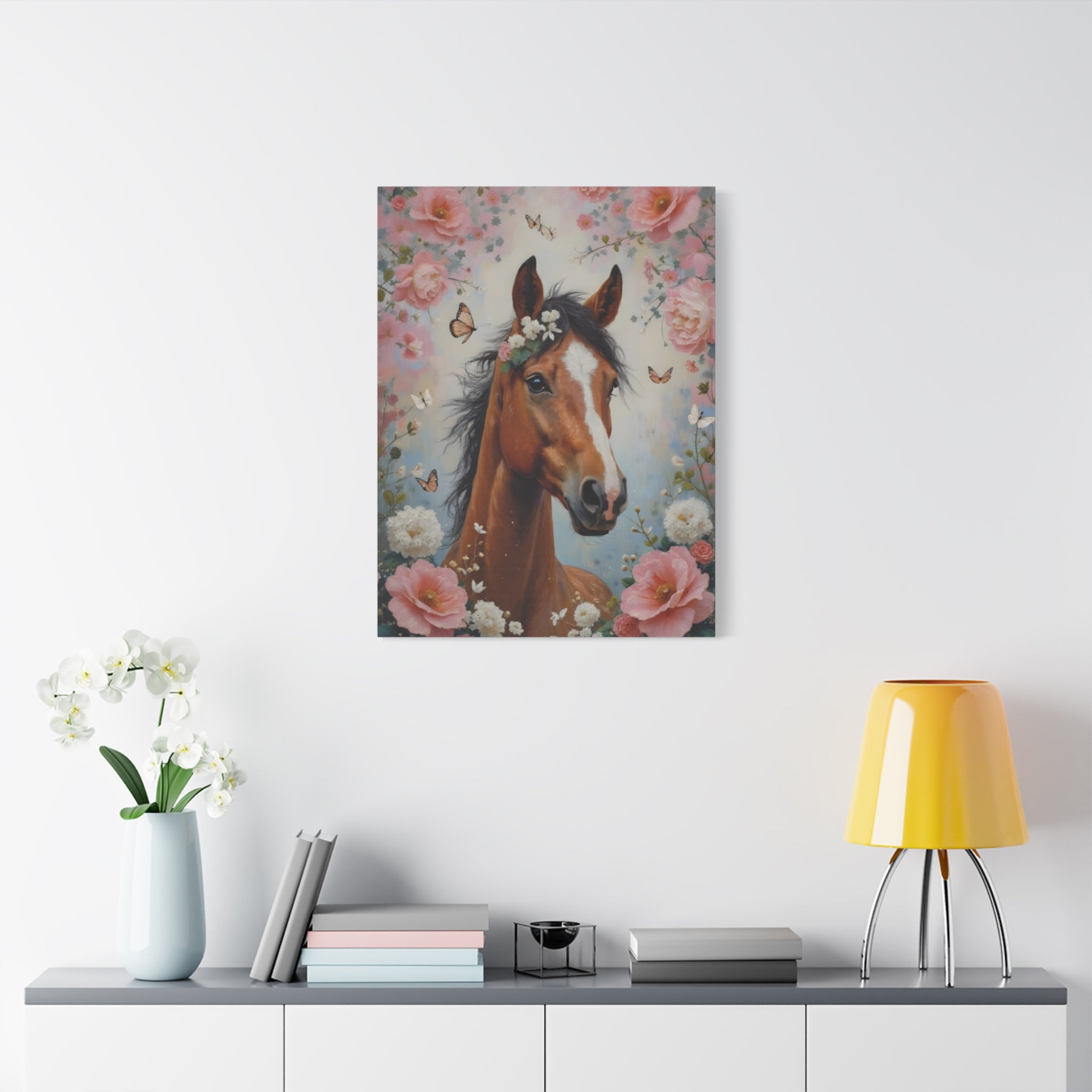 Floral Horse Portrait Canvas — Matte Stretched Wall Art