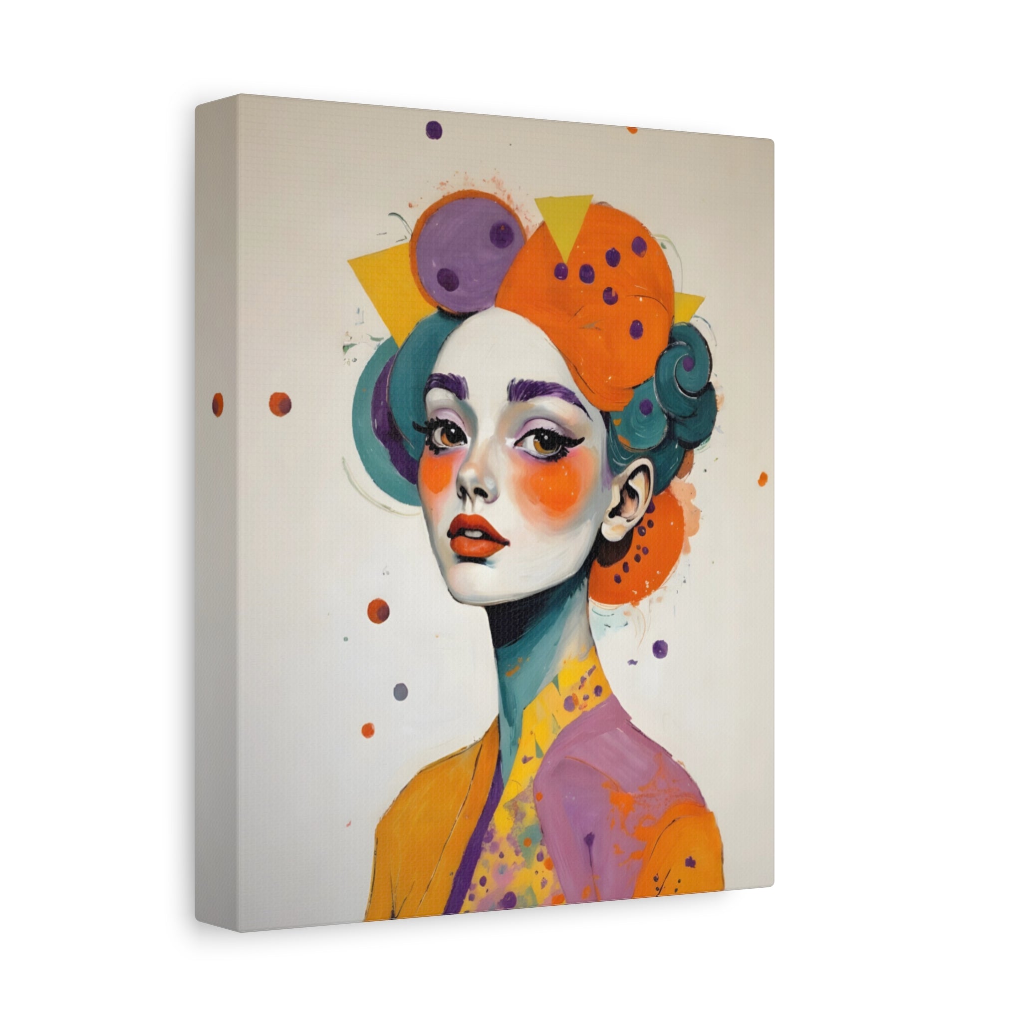 Colorful Portrait Art Canvas - Abstract Geisha Woman Matte Stretched Canvas