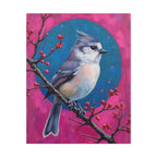 Blue jay on a holly branch Wall Art - Stretched Canvas
