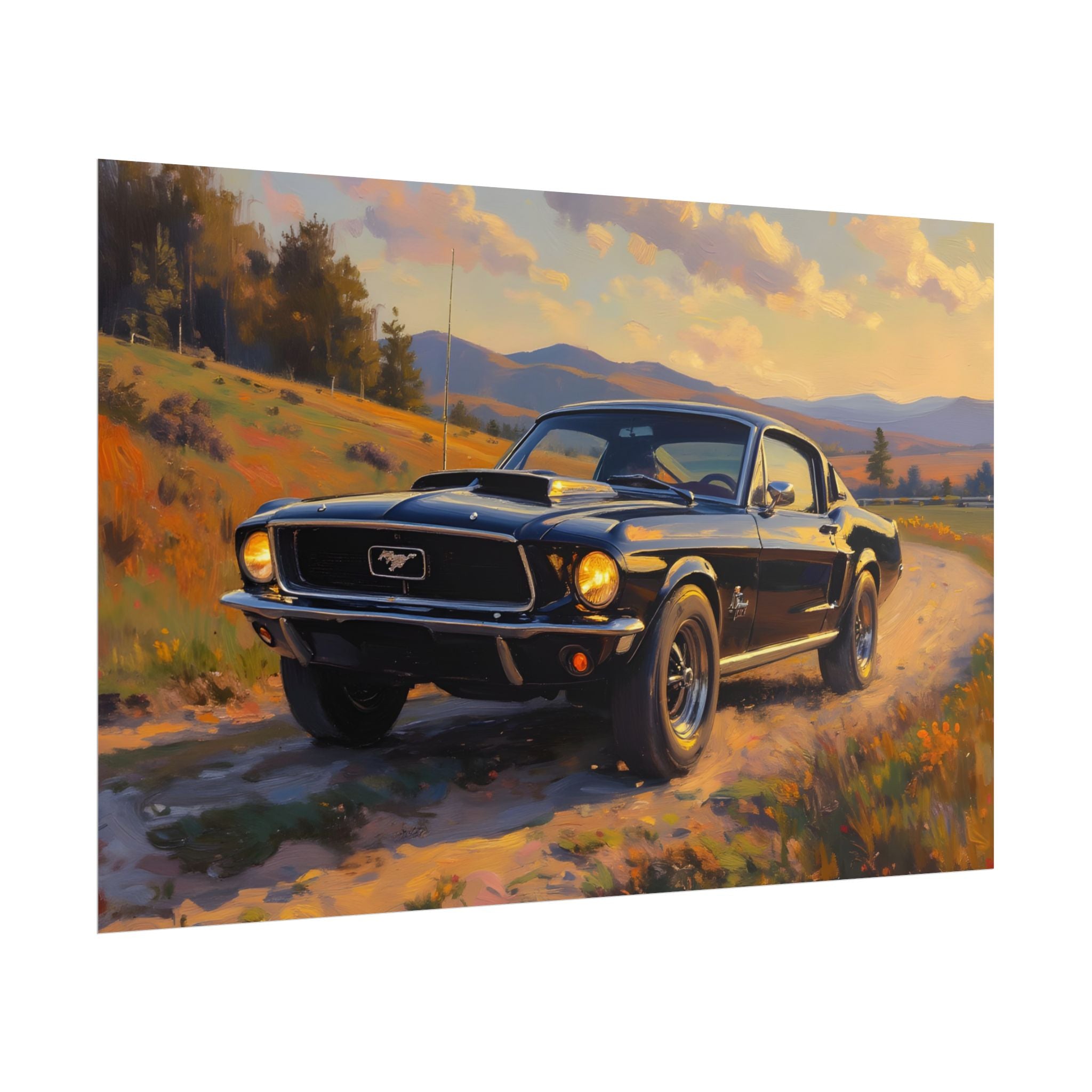 Vintage Mustang Sunset Wall Art - Classic Muscle Car - Poster