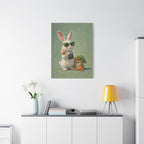 Green Bunny Canvas Wall Art — Photographer Bunny with Carrots & Ice Cream