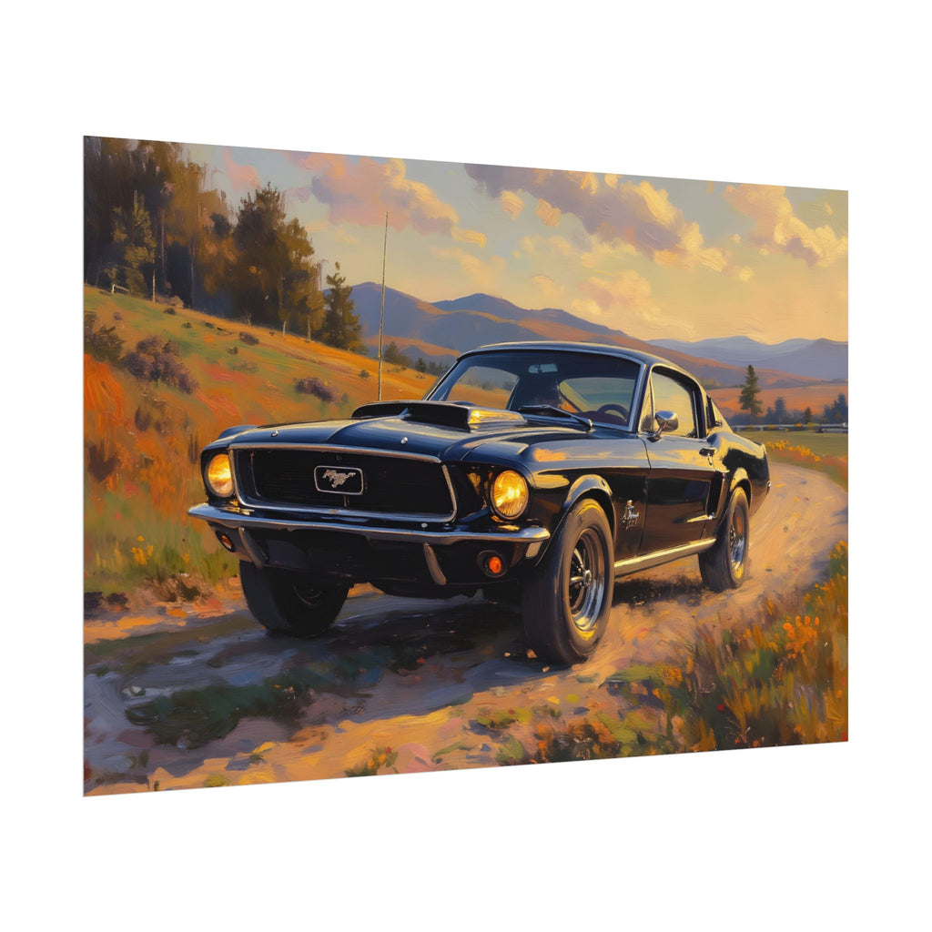 Vintage Mustang Sunset Wall Art - Classic Muscle Car - Poster