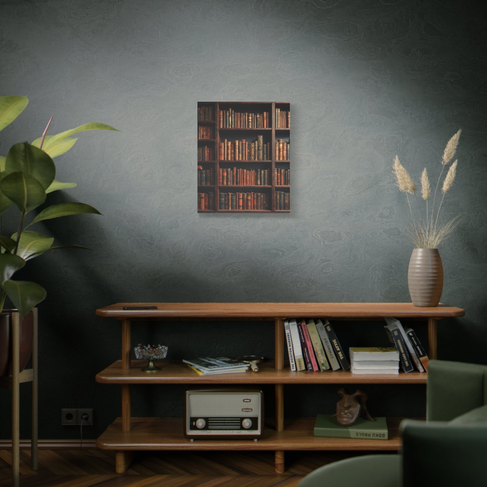 Vintage Library Books Canvas Print - Stacked Antique Bookshelf Wall Art