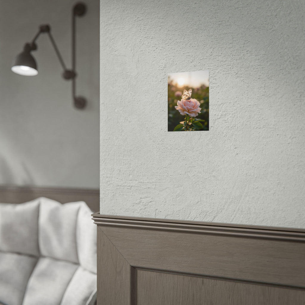 Butterfly on Pink Rose Wall Art - Poster