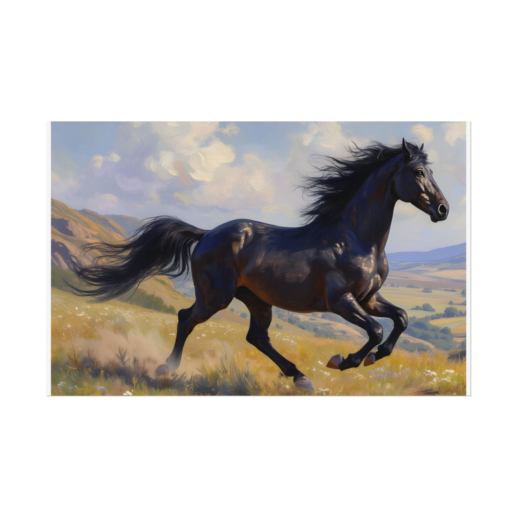 Running Black Stallion Wall Art - Horse Painting - Poster