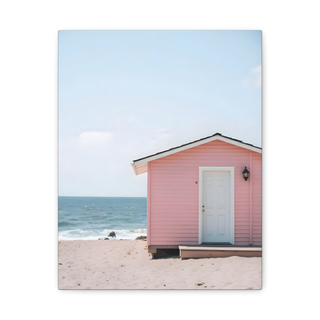 Pink Beach Cottage  Wall Art - Stretched Canvas