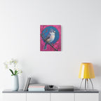 Blue jay on a holly branch Wall Art - Stretched Canvas