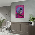 Colorful Songbird Poster — Blue Jay Art Print on Vibrant Pink Background