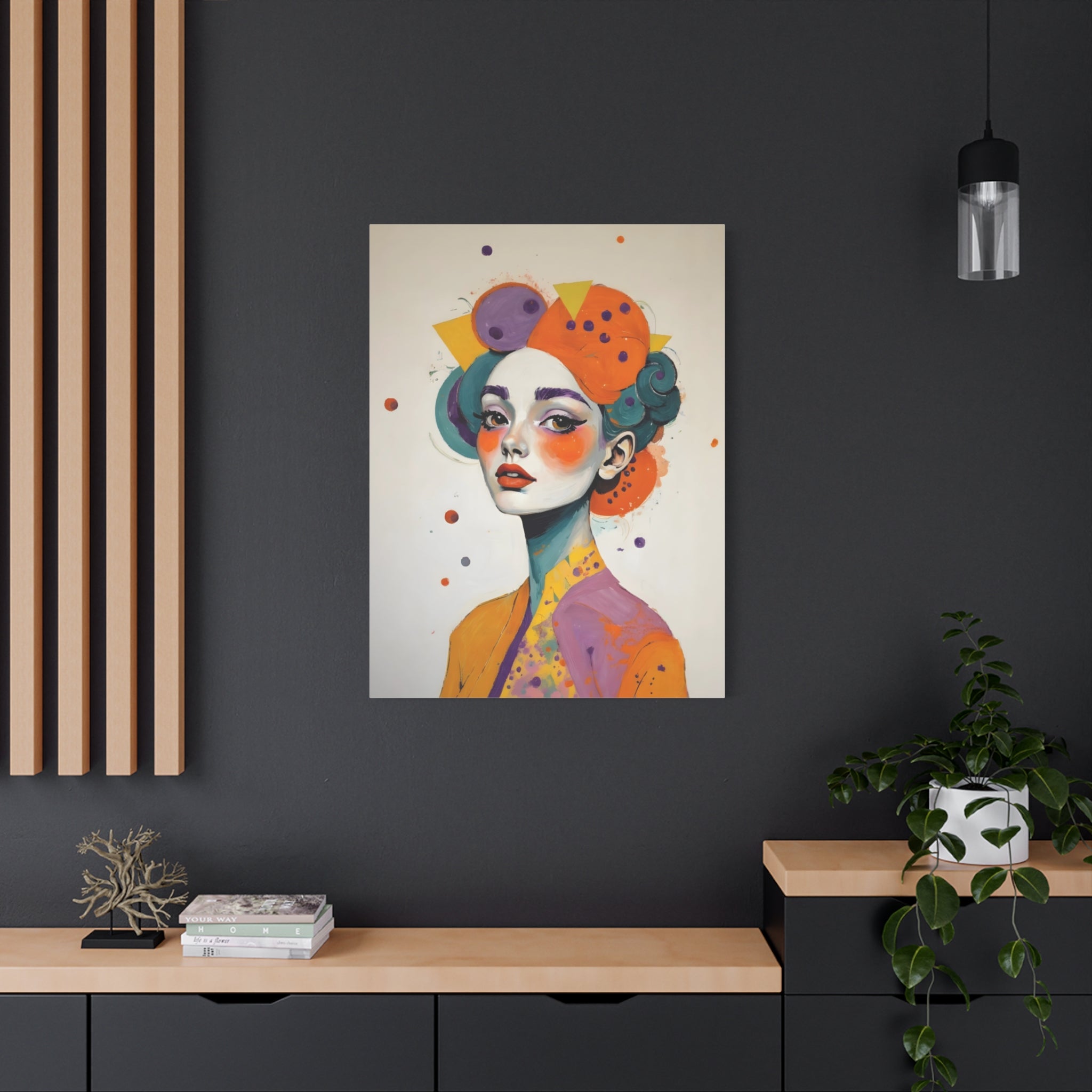 Colorful Portrait Art Canvas - Abstract Geisha Woman Matte Stretched Canvas