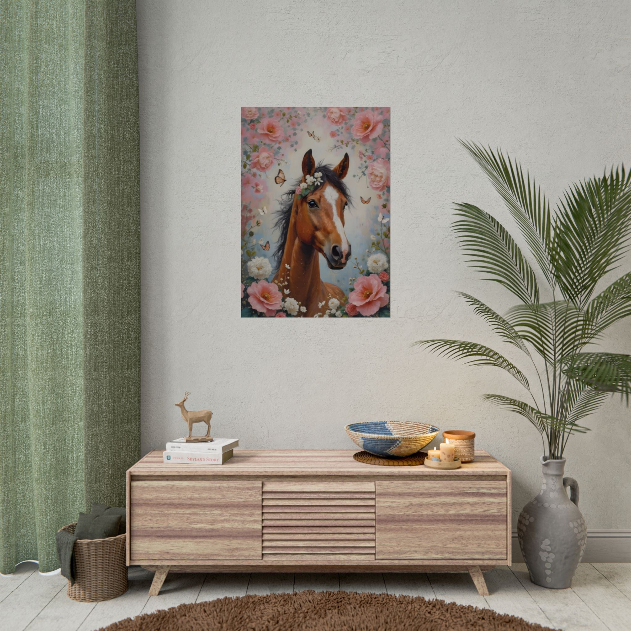 Horse Floral Poster - Vintage Foal Portrait Rolled Art Print