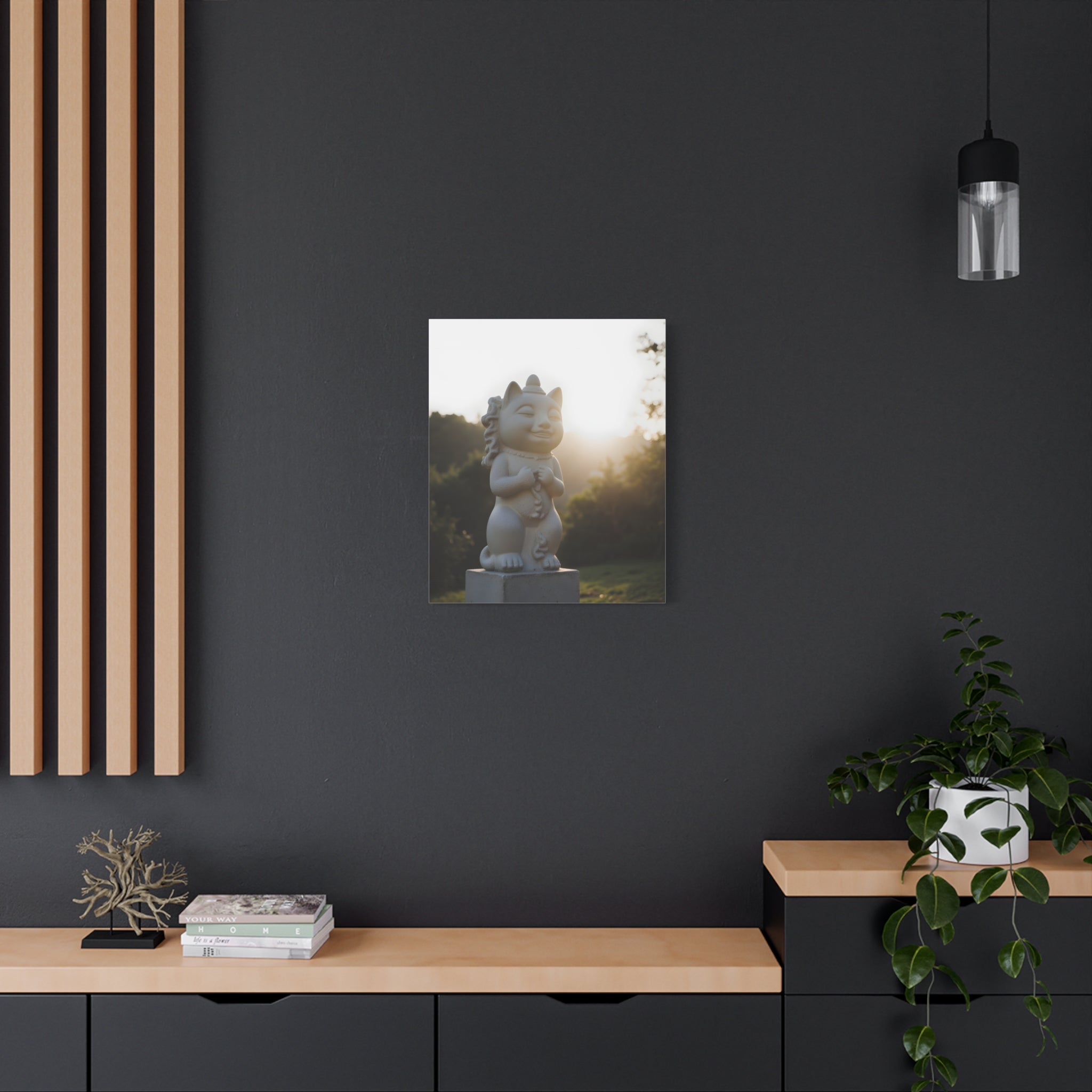 Sunlit Lucky Cat Wall Art - Stretched Canvas