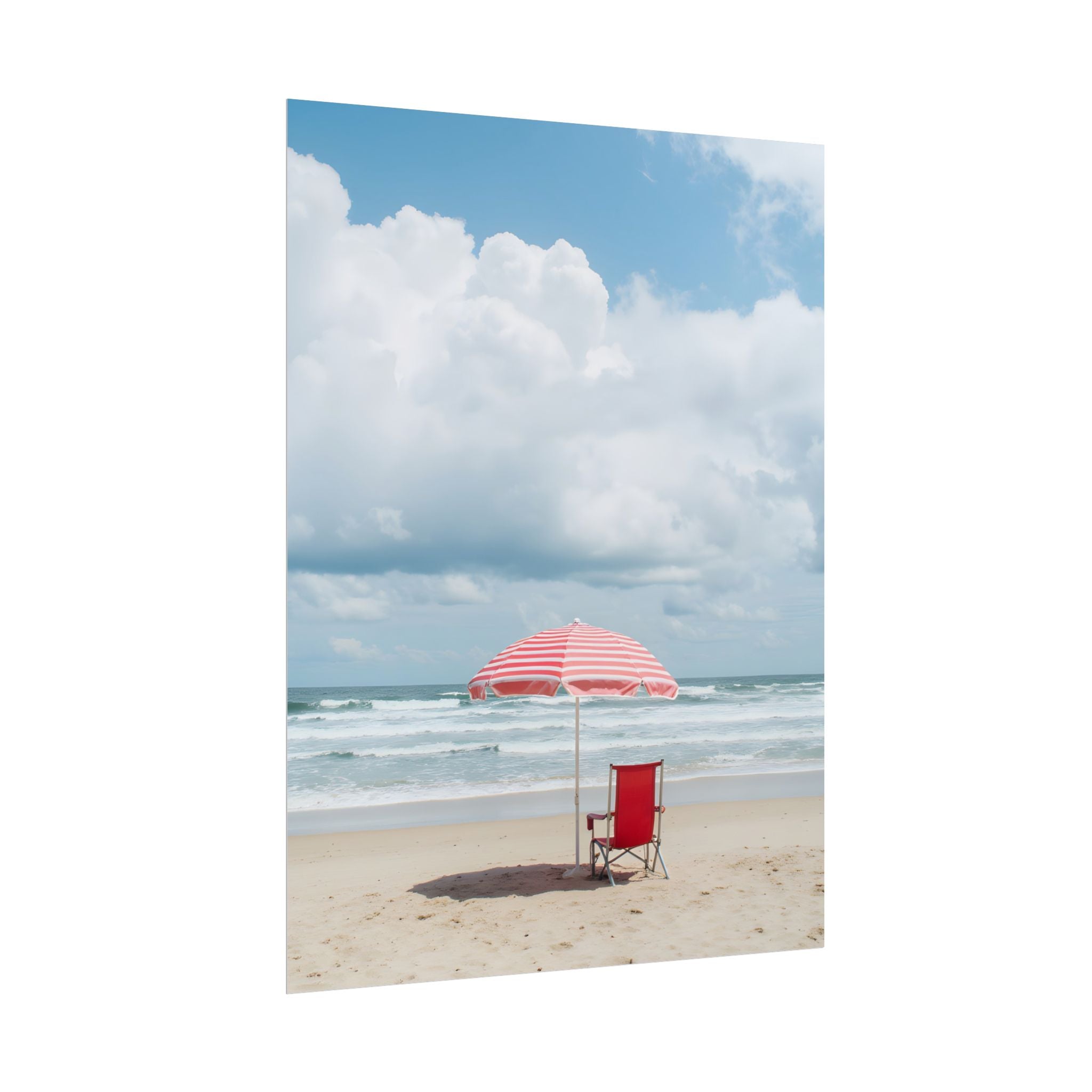 Sun-drenched beach memory with beach chair and umbrella - Poster