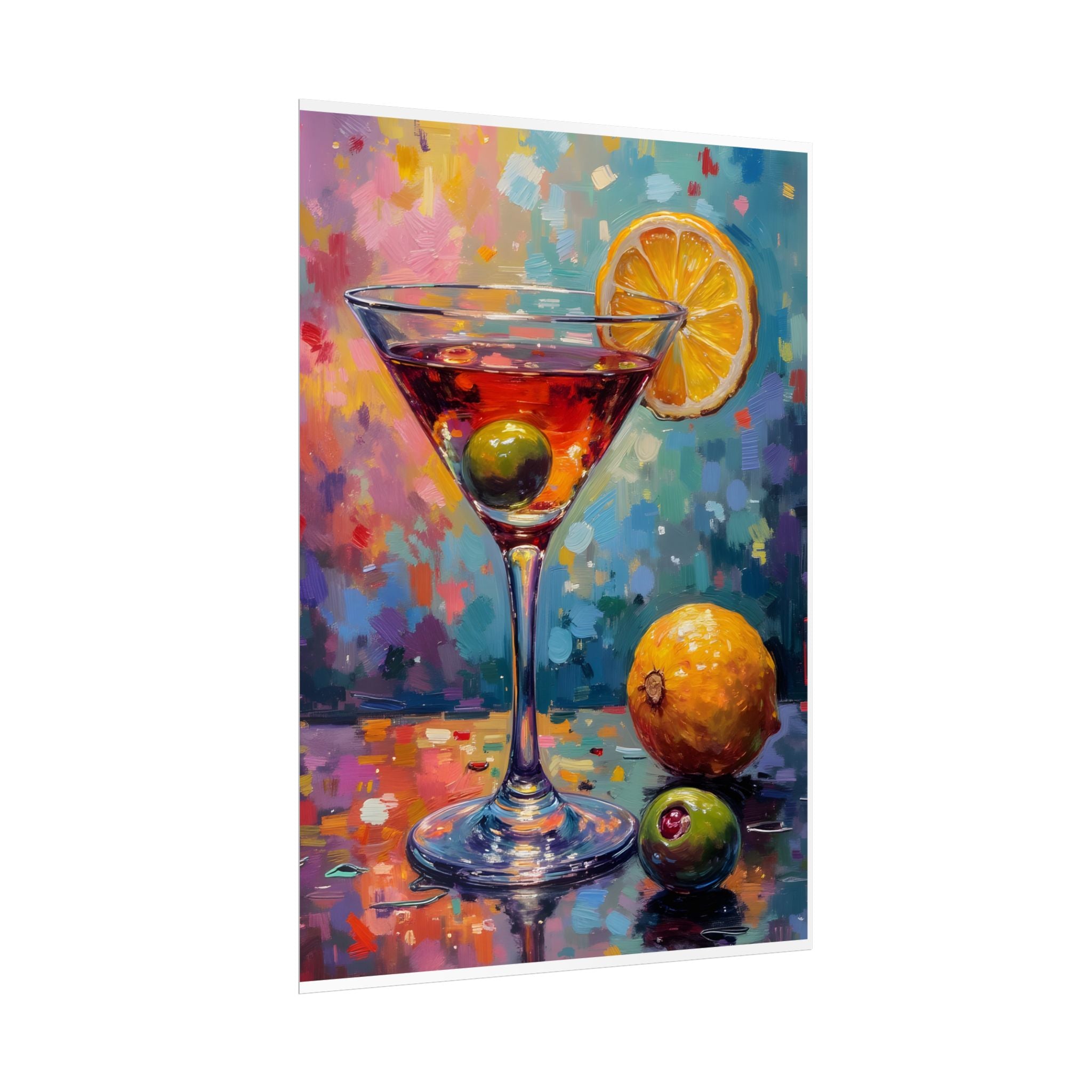 Colorful martini glass with lemon and olive Wall Art - Poster