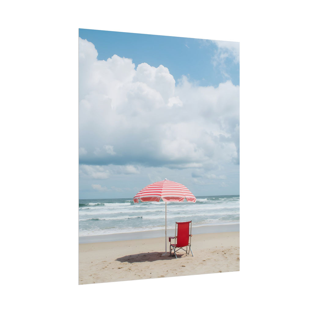 Sun-drenched beach memory with beach chair and umbrella - Poster