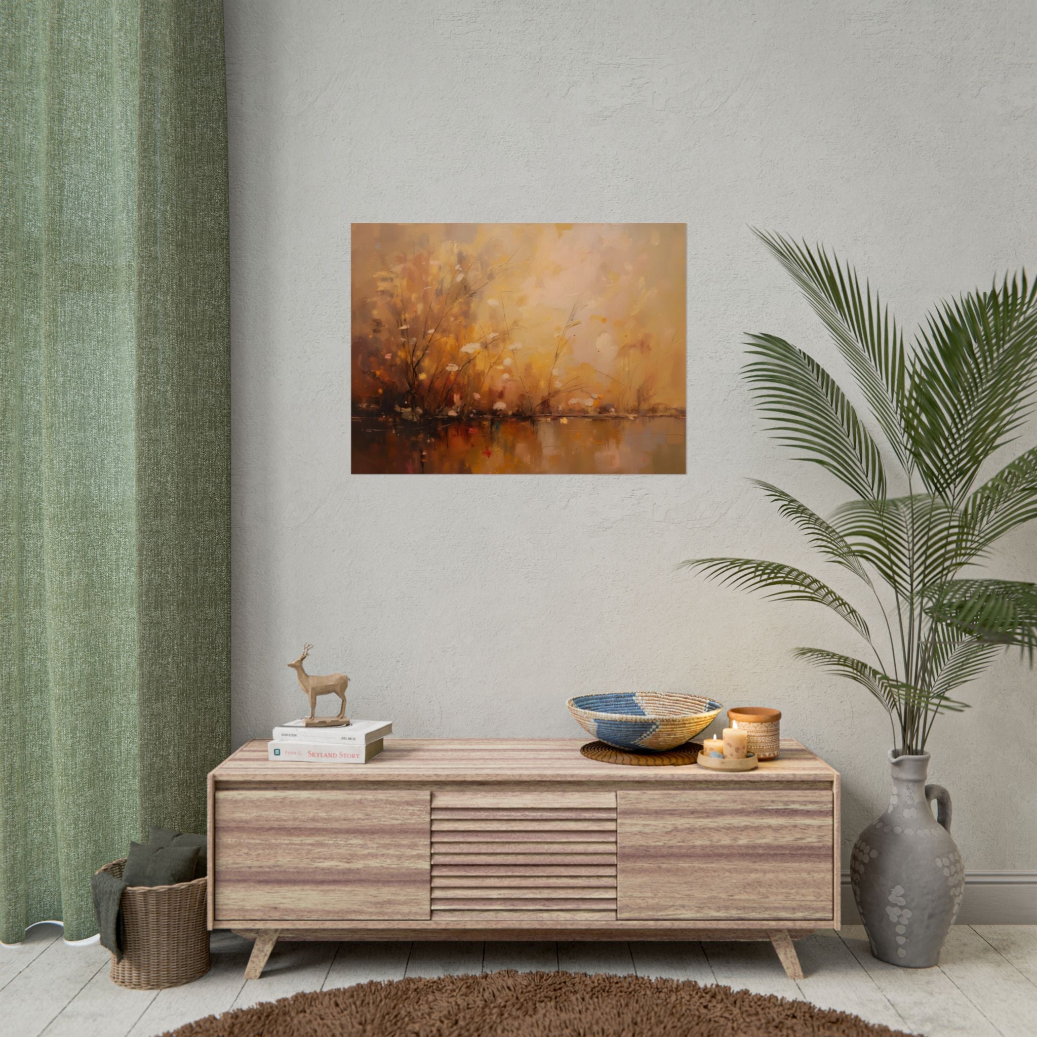 Abstracte muurdecoratie met gouden weidemotief - Poster 