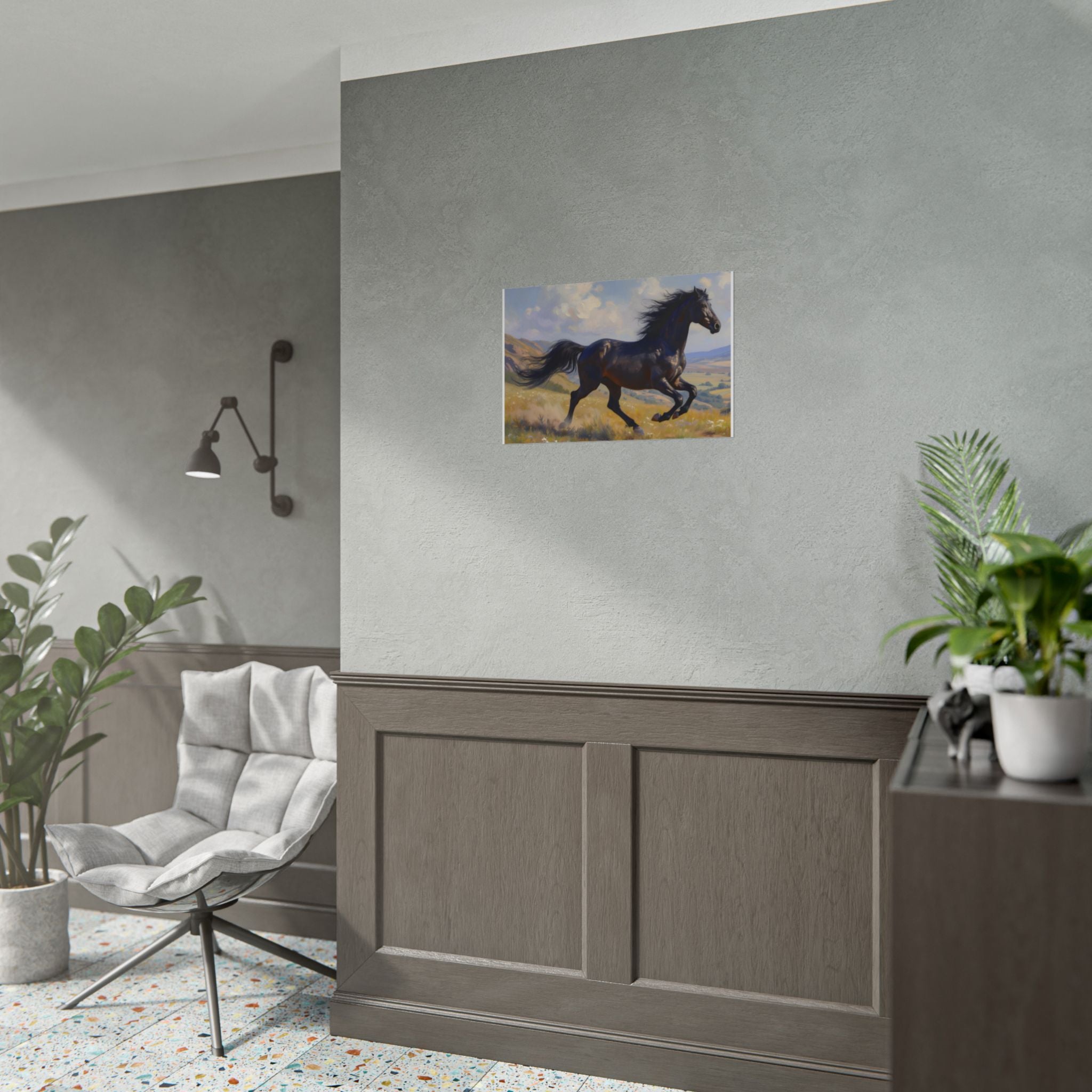 Running Black Stallion Wall Art - Horse Painting - Poster