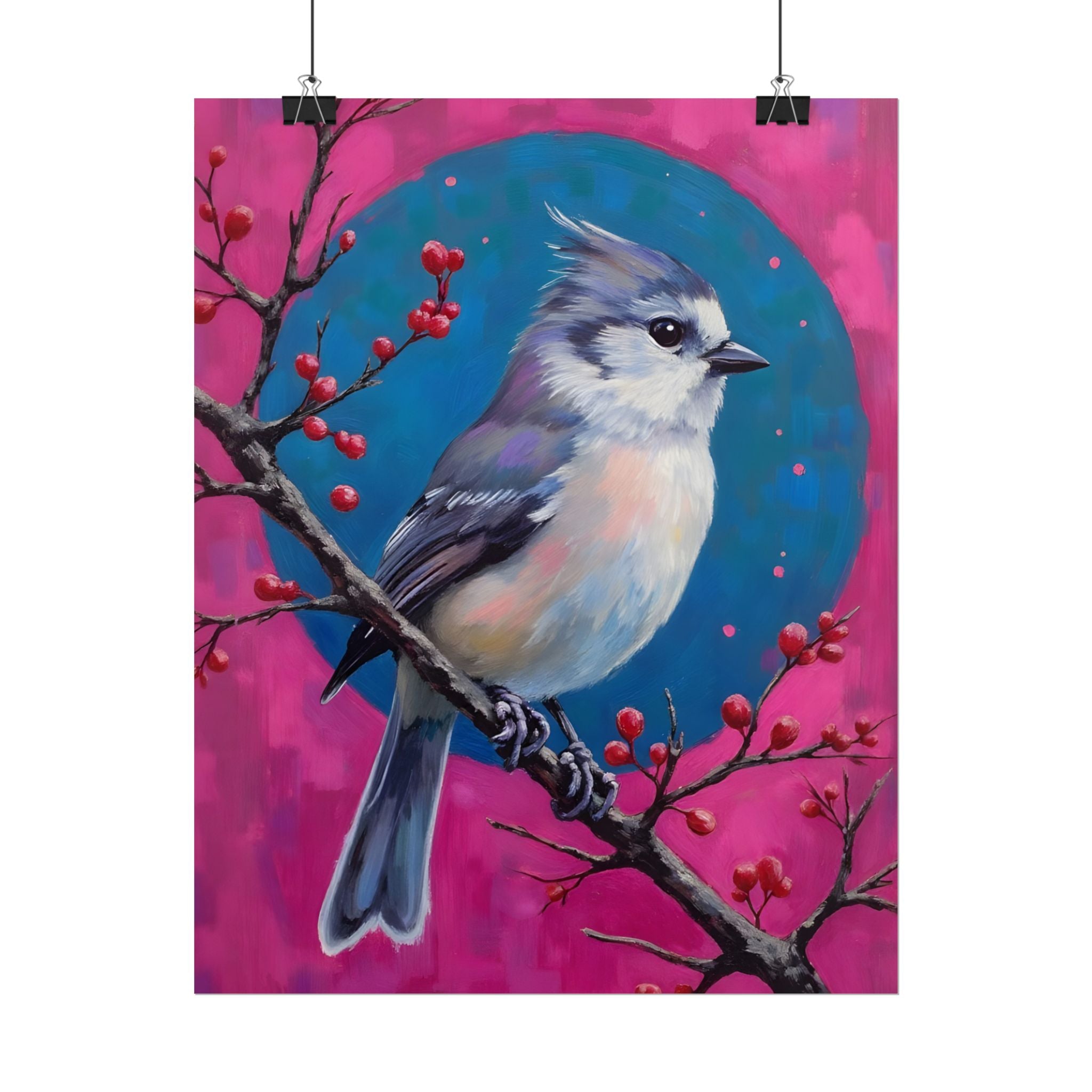 Blue jay on a holly branch Wall Art - Poster