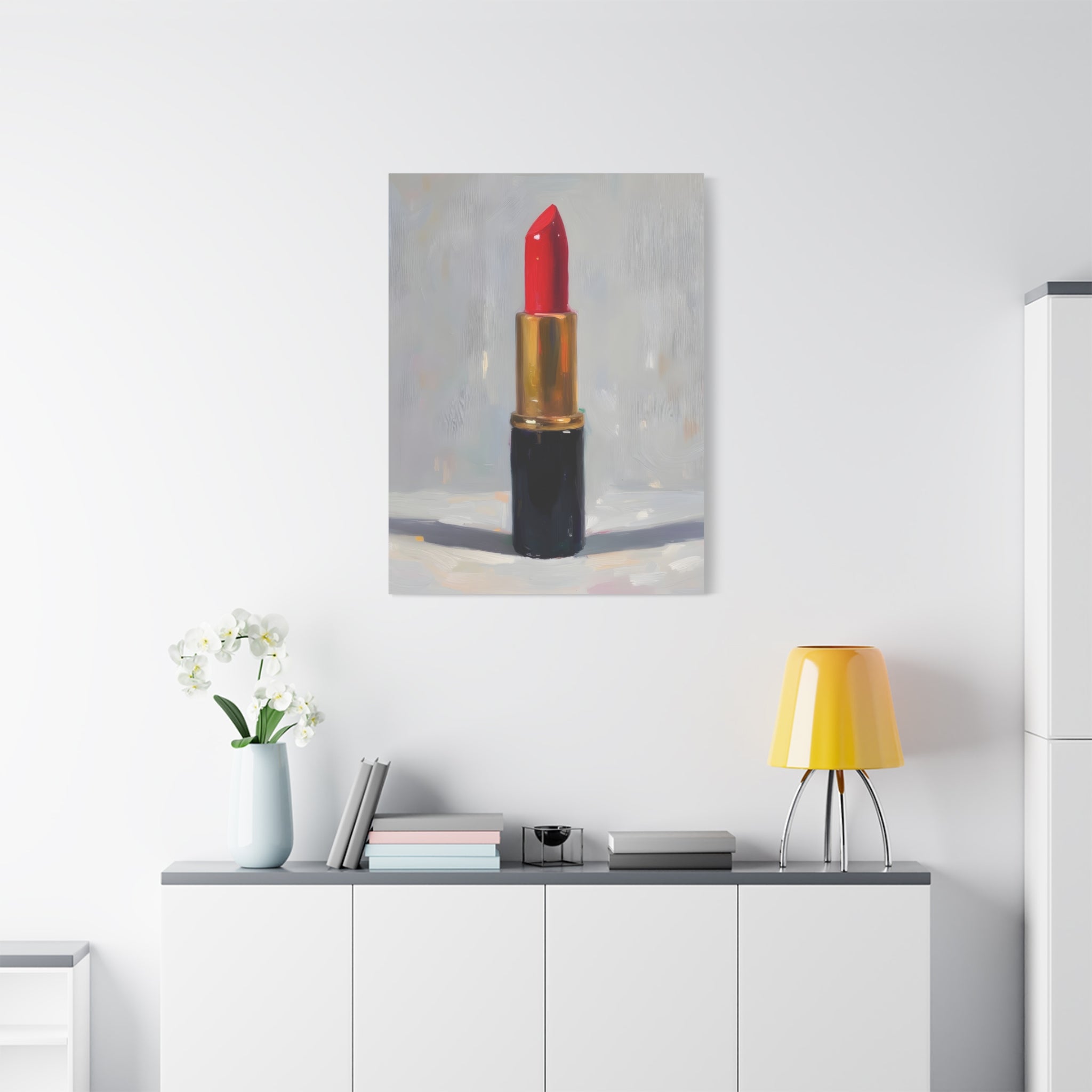 Red Lipstick Canvas Art — Cosmetic Pop Still Life Wall Decor