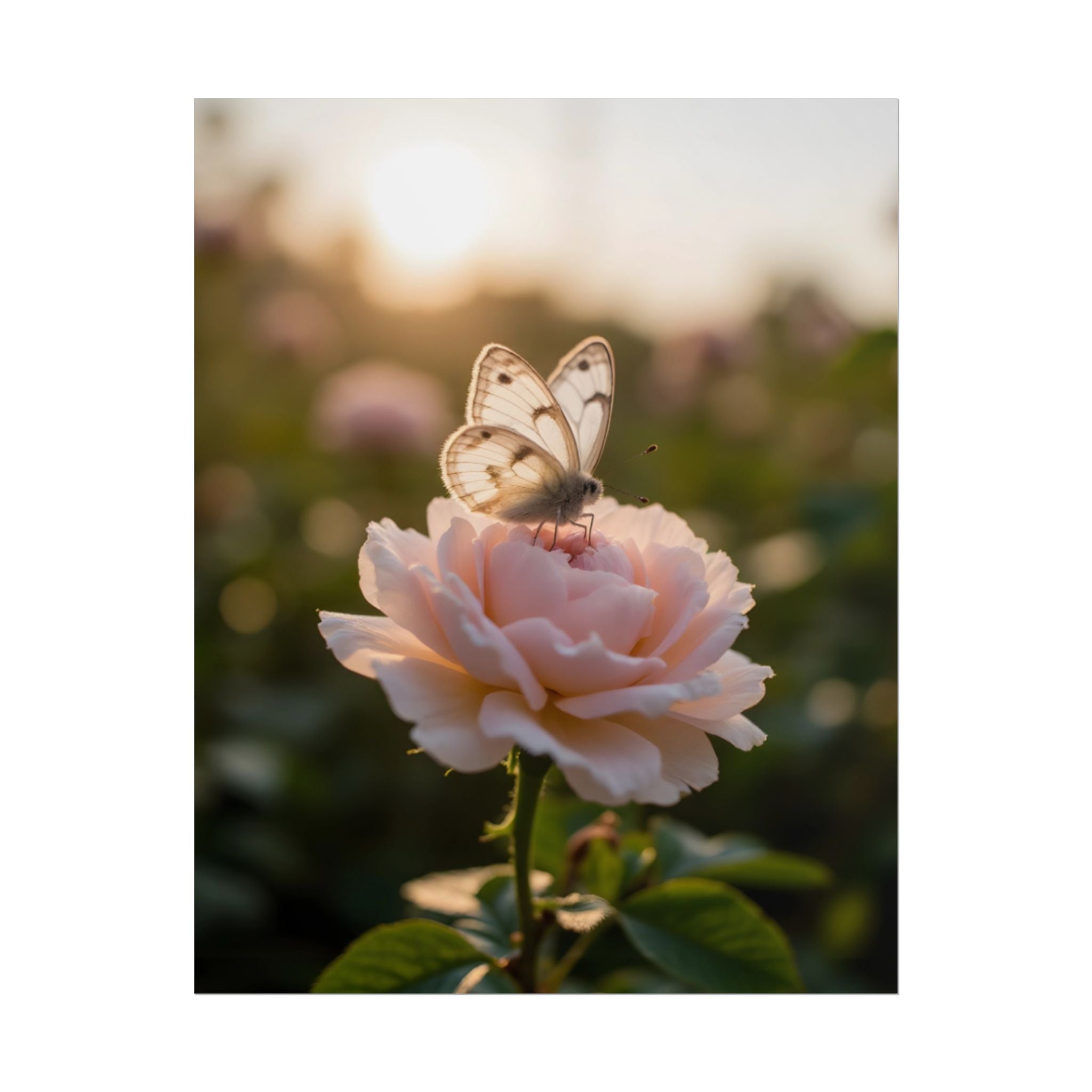 Butterfly on Pink Rose Wall Art - Poster