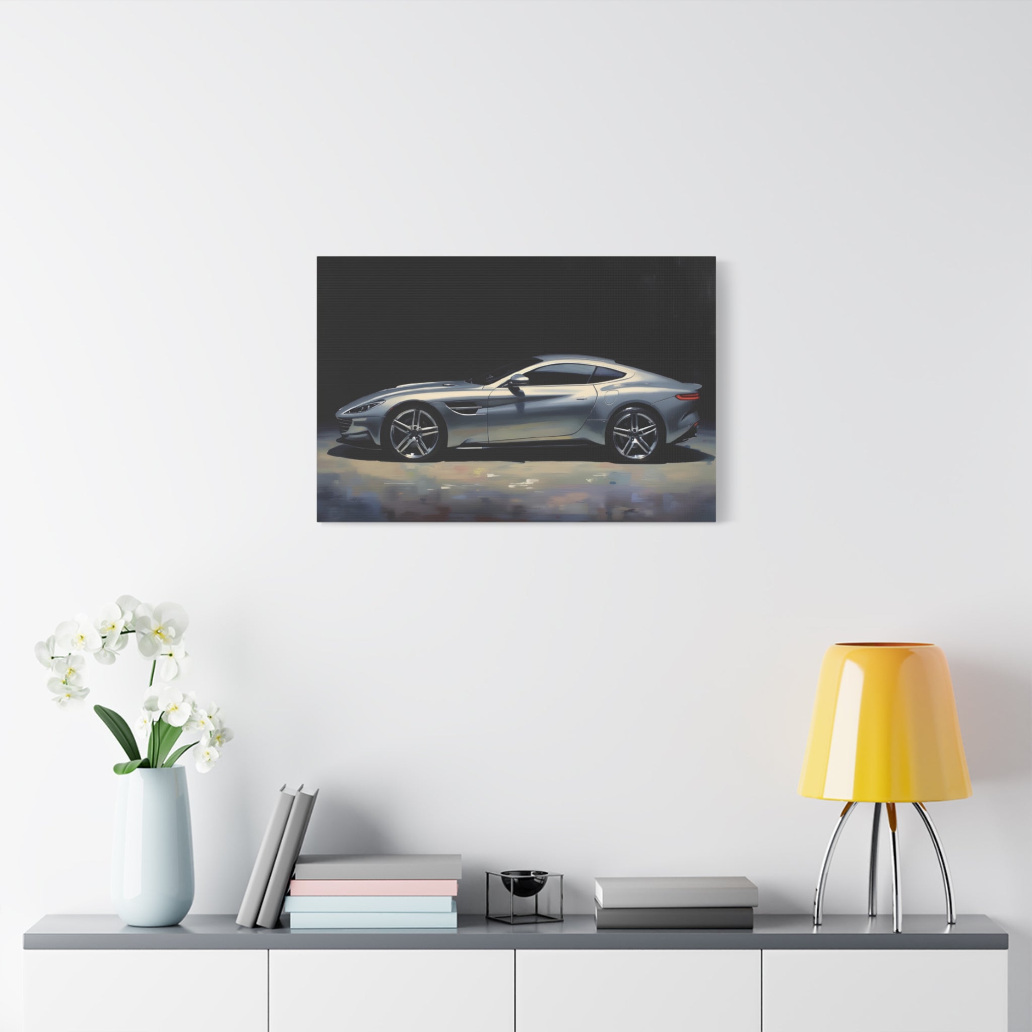 Silver Sports Car Matte Canvas Print — Modern Automotive Wall Art
