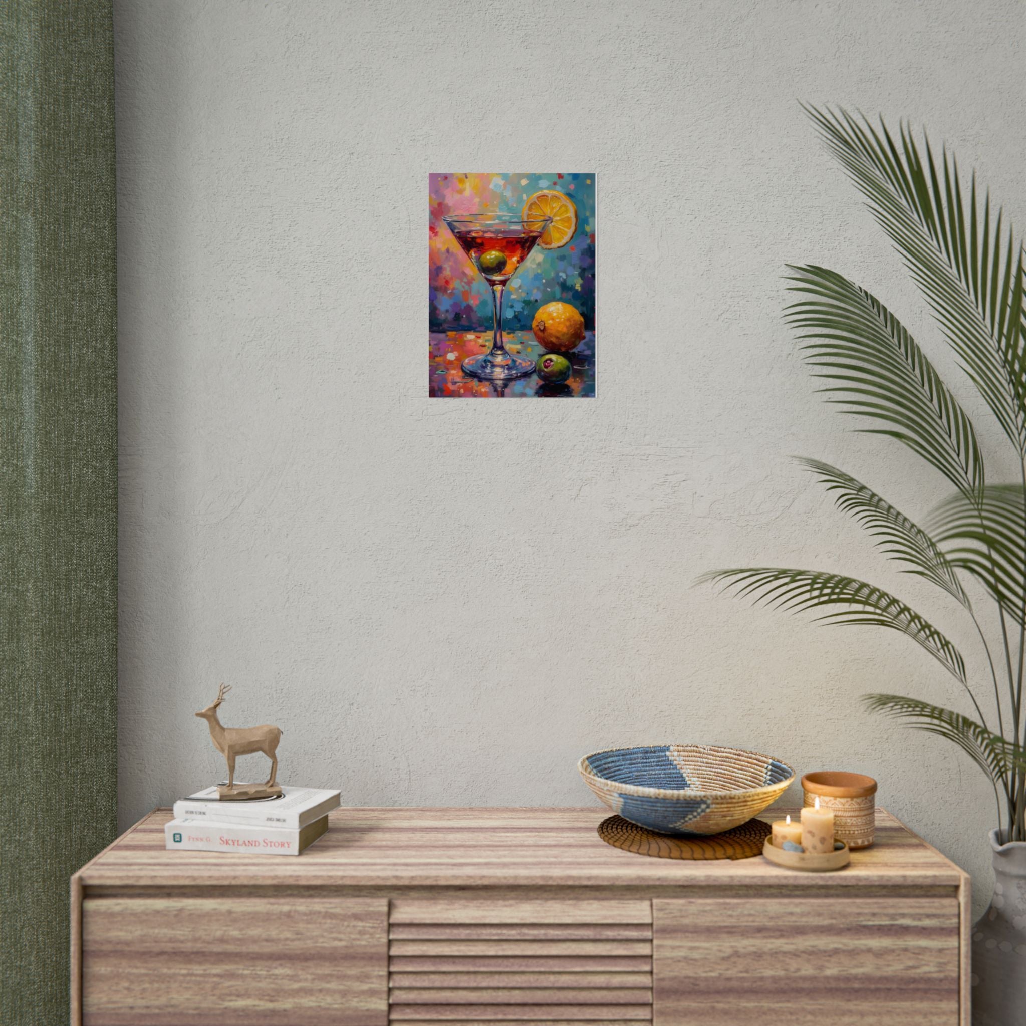 Colorful martini glass with lemon and olive Wall Art - Poster