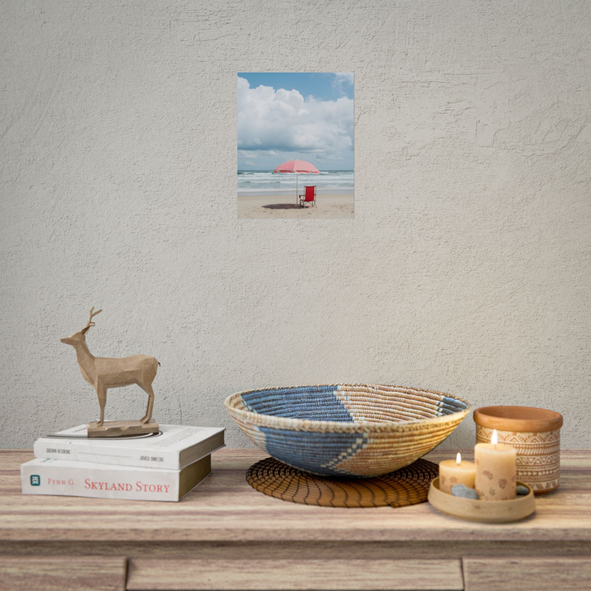 Sun-drenched beach memory with beach chair and umbrella - Poster