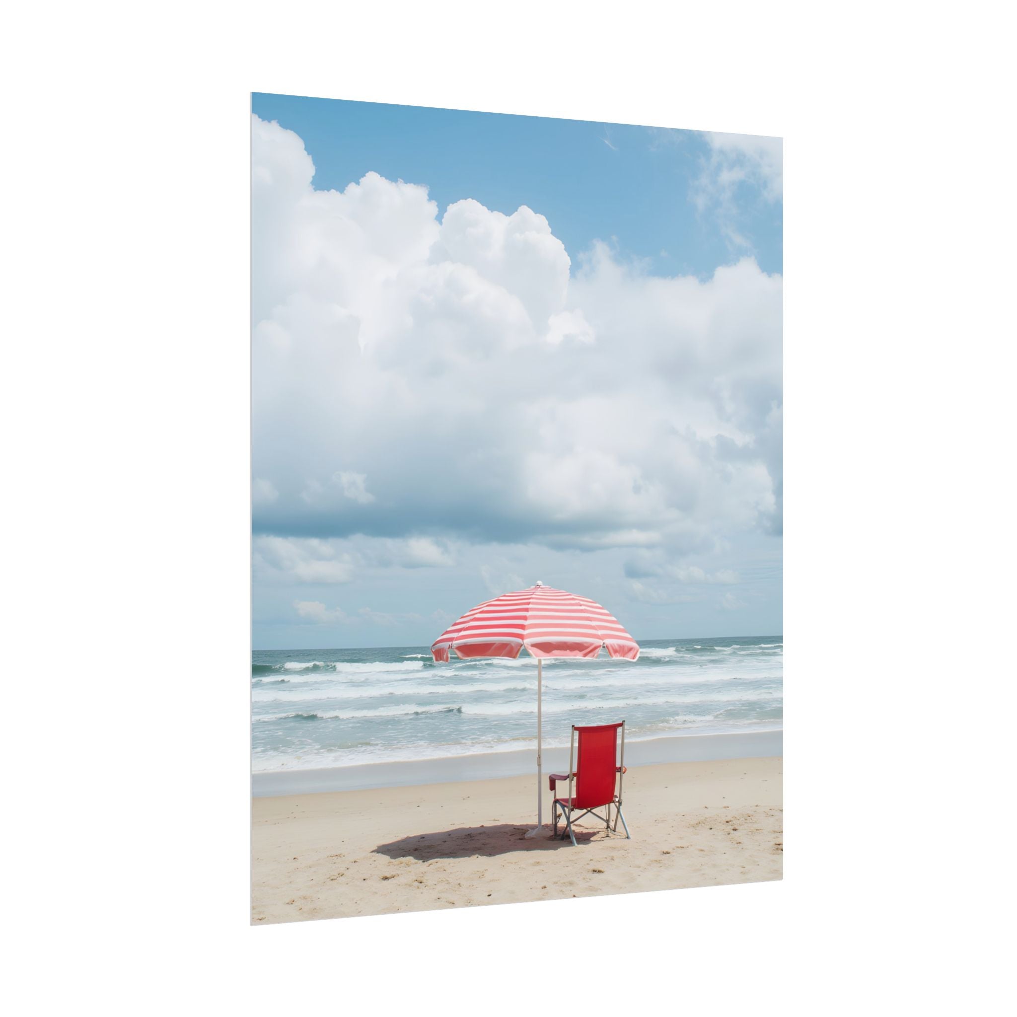 Sun-drenched beach memory with beach chair and umbrella - Poster
