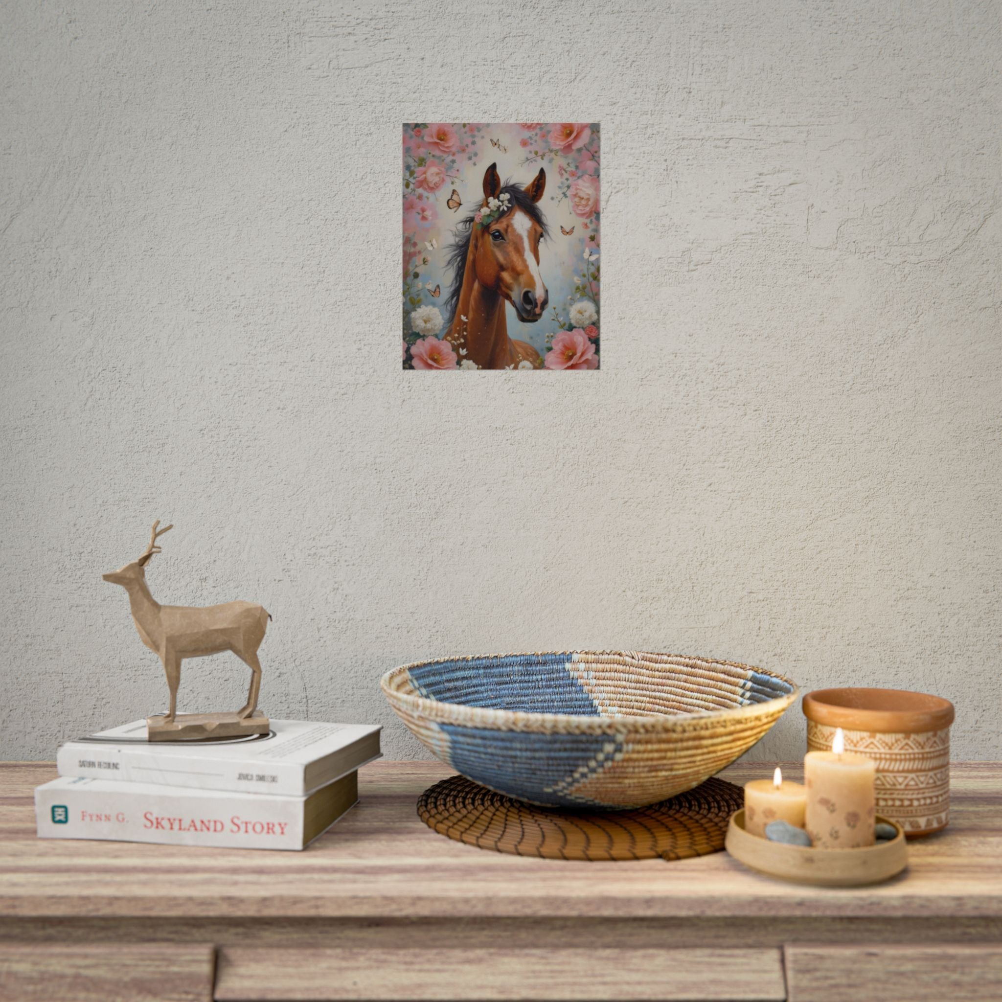 Horse Floral Poster - Vintage Foal Portrait Rolled Art Print