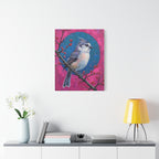 Blue jay on a holly branch Wall Art - Stretched Canvas