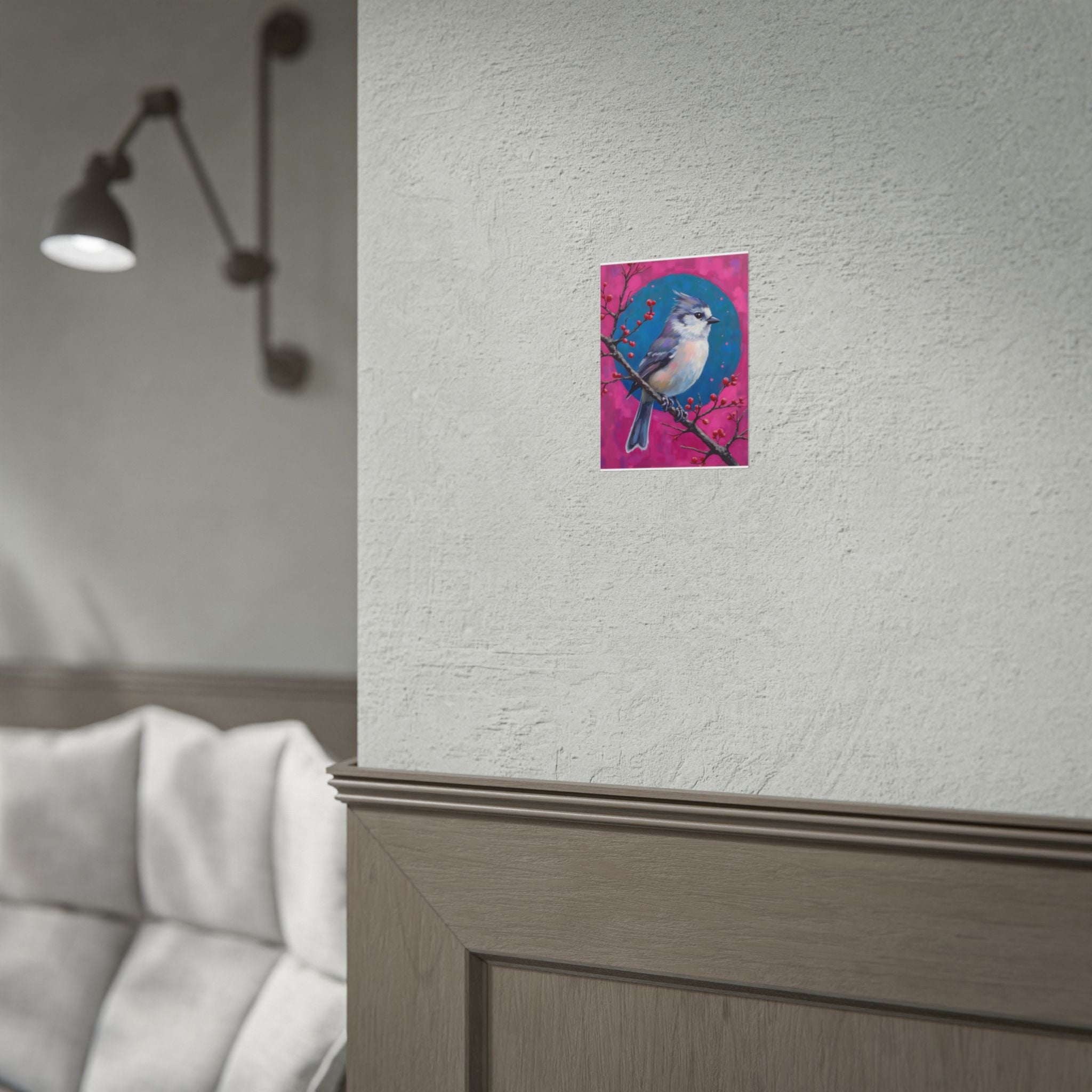 Muurdecoratie met een blauwe gaai op een hulsttak - Poster 