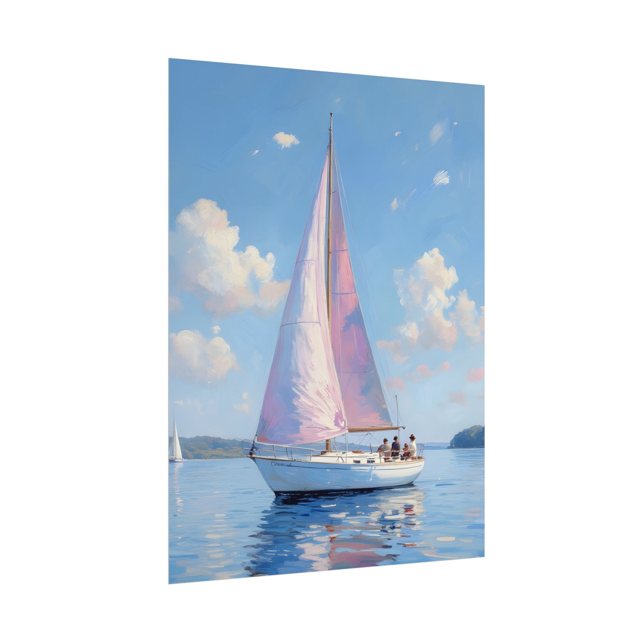 Sailing boat on calm water with pink accents - Poster