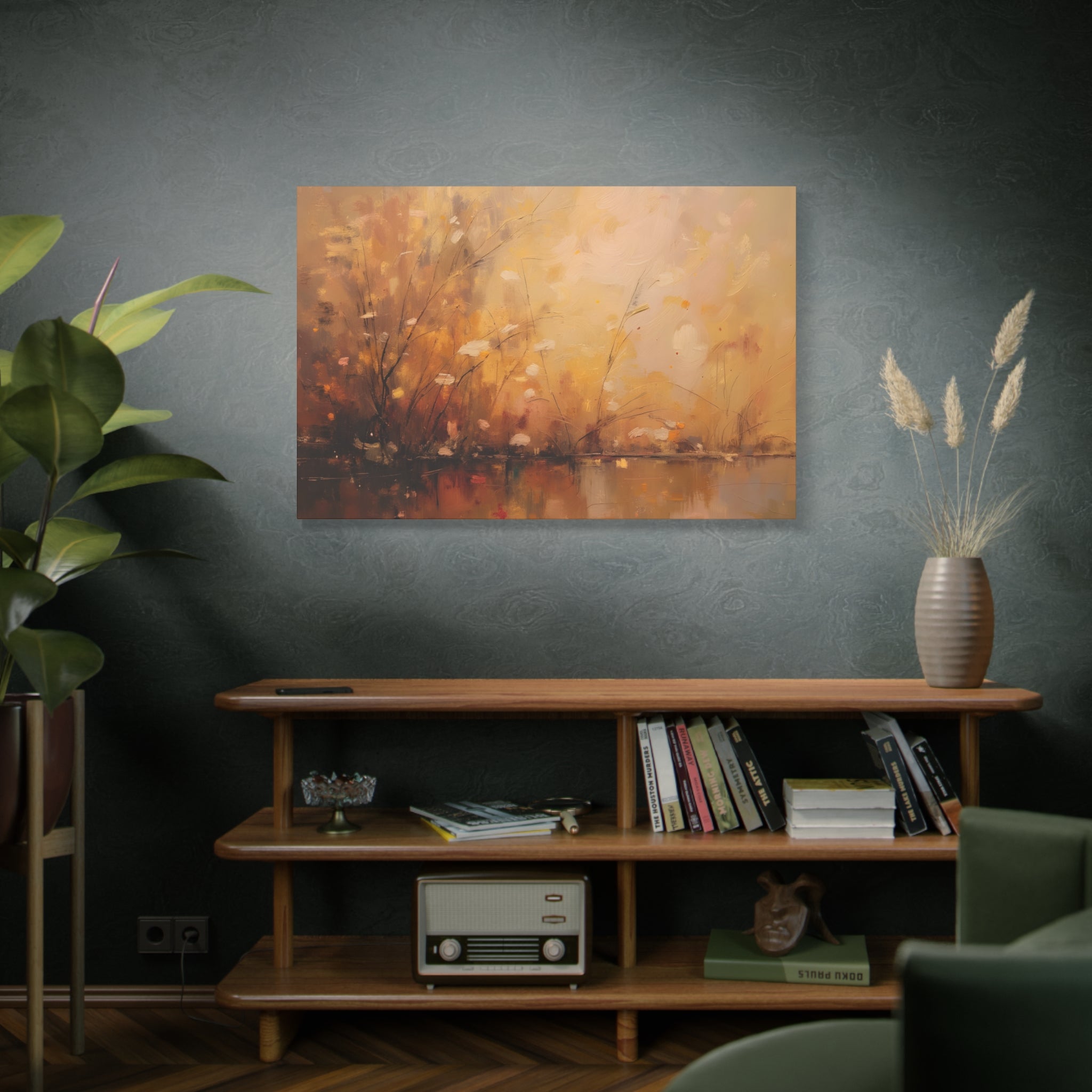 Golden Meadow Abstract Wall Art - Stretched Canvas