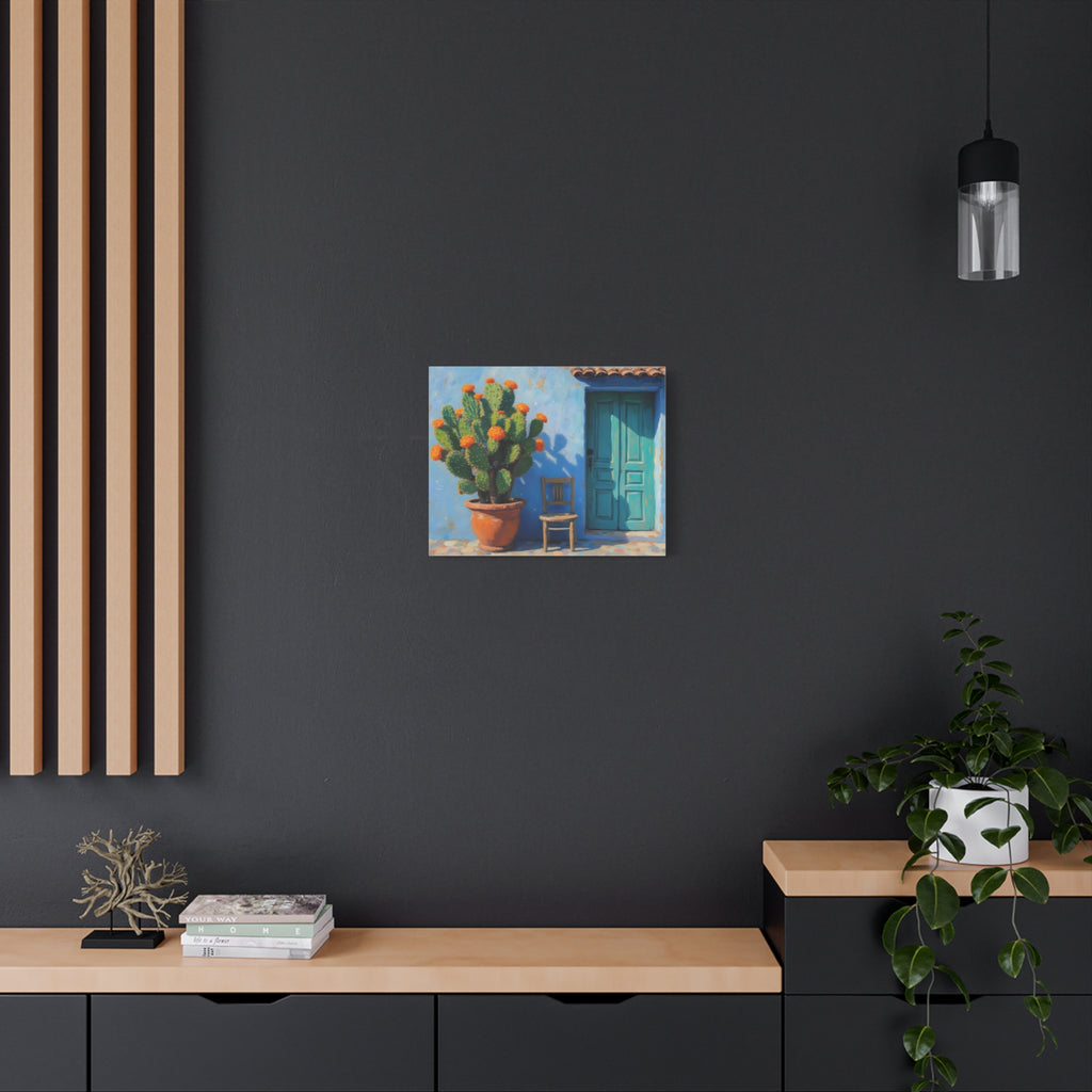 Southwestern Cactus Canvas Wall Art - Turquoise Door Painting (Matte Stretched)