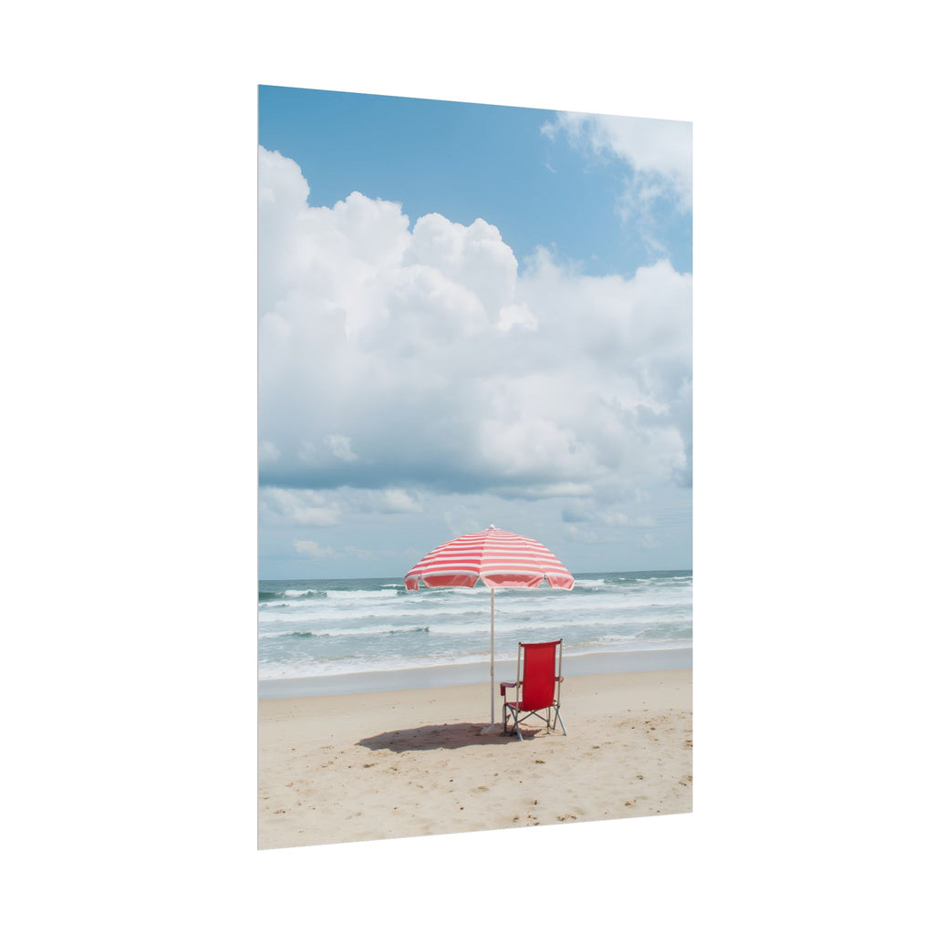 Sun-drenched beach memory with beach chair and umbrella - Poster
