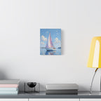 Sailing boat on calm water with pink accents Wall Art - Stretched Canvas