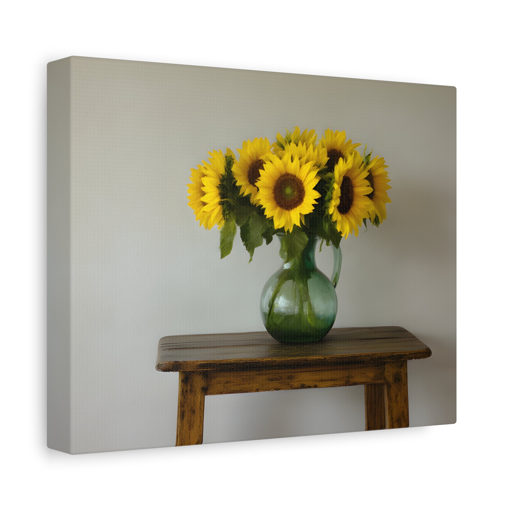 Sunflowers in Green Pitcher Wall Art - Stretched Canvas
