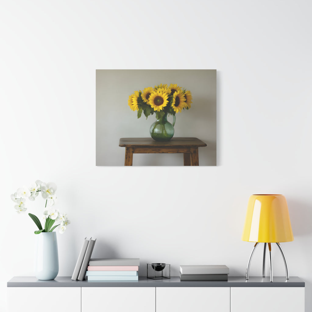 Sunflowers in Green Pitcher Wall Art - Stretched Canvas