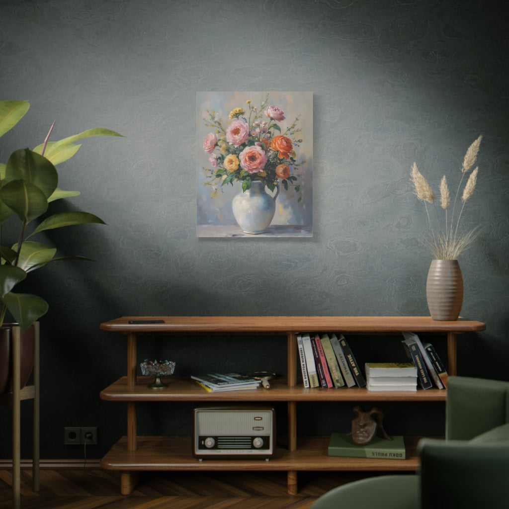Colourful Roses in Jug Wall Art - Stretched Canvas