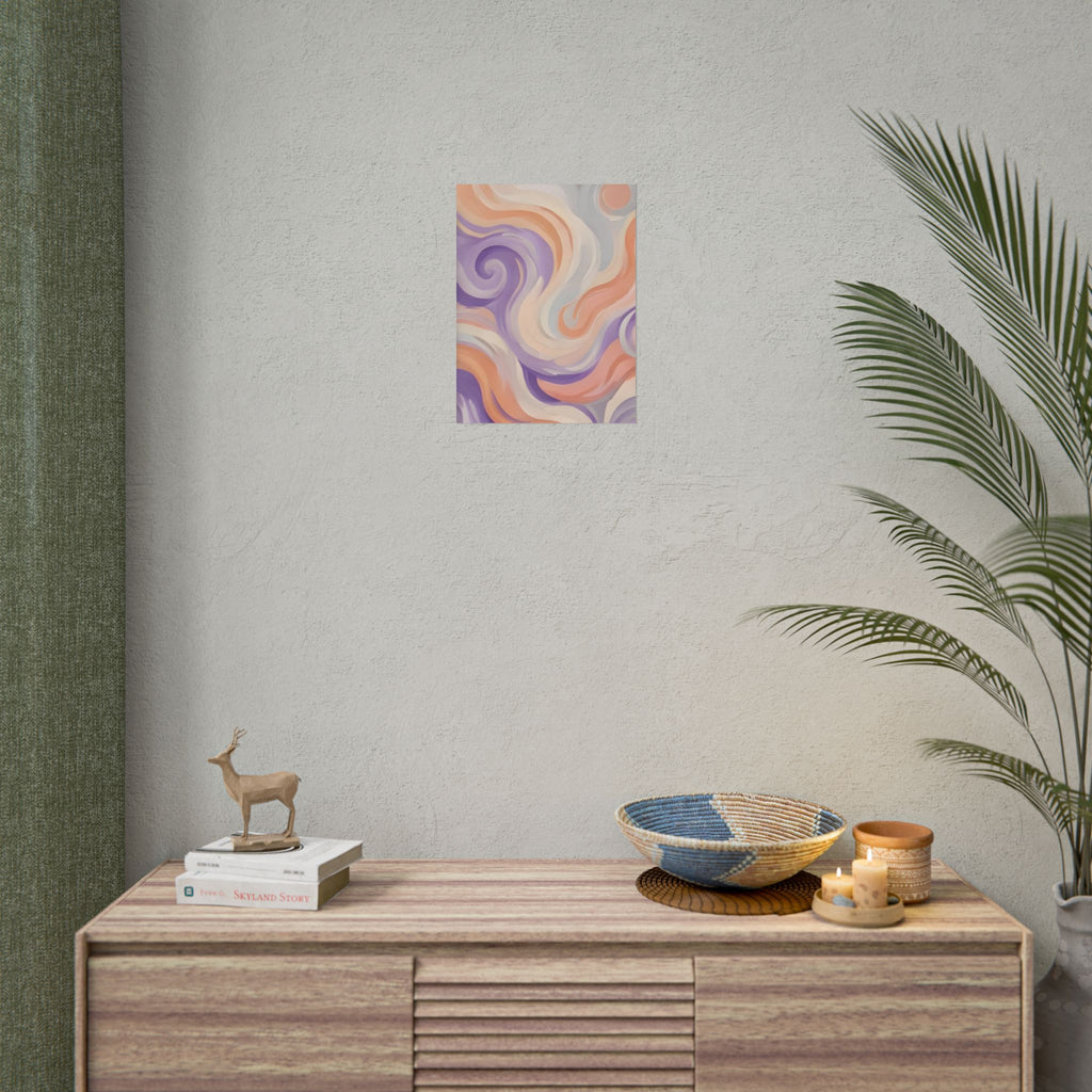 Abstract Swirl Poster - Peach & Lavender Fluid Art Rolled Wall Print