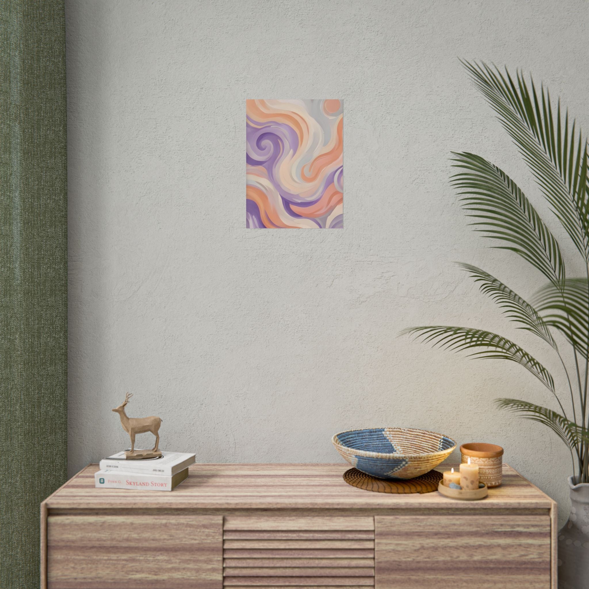 Abstract Swirl Poster - Peach & Lavender Fluid Art Rolled Wall Print