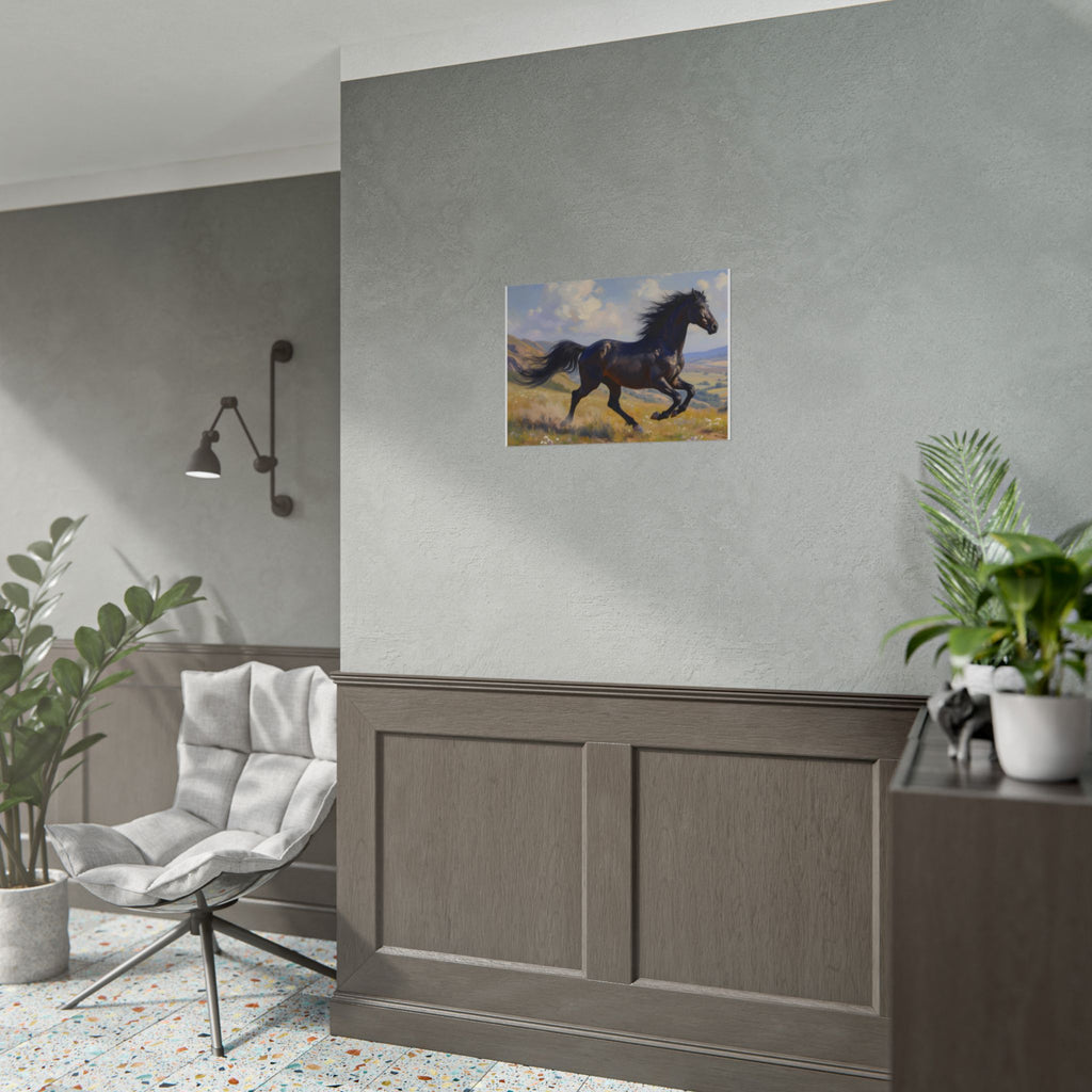 Running Black Stallion Wall Art - Horse Painting - Poster