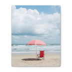 Sun-drenched beach memory with beach chair and umbrella Canvas Wall Art - Stretched Canvas