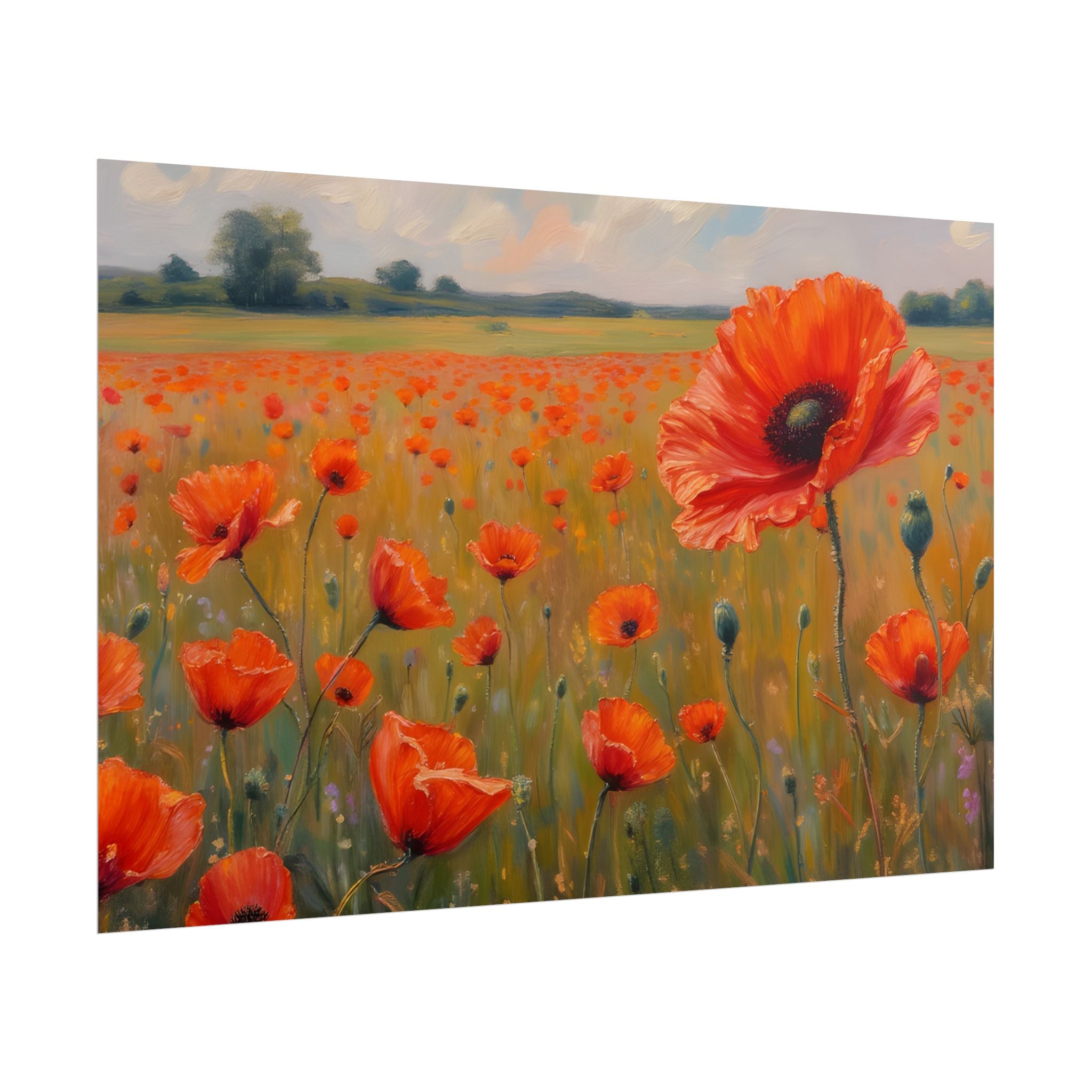 Poppy Field Kunstposter - Opgerolde Bloemen Muurprint voor Huis & Kantoor