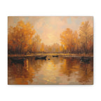 Autumn at the lake with rowboats Wall Art - Stretched Canvas