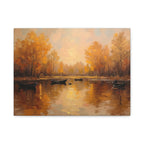 Autumn at the lake with rowboats Wall Art - Stretched Canvas