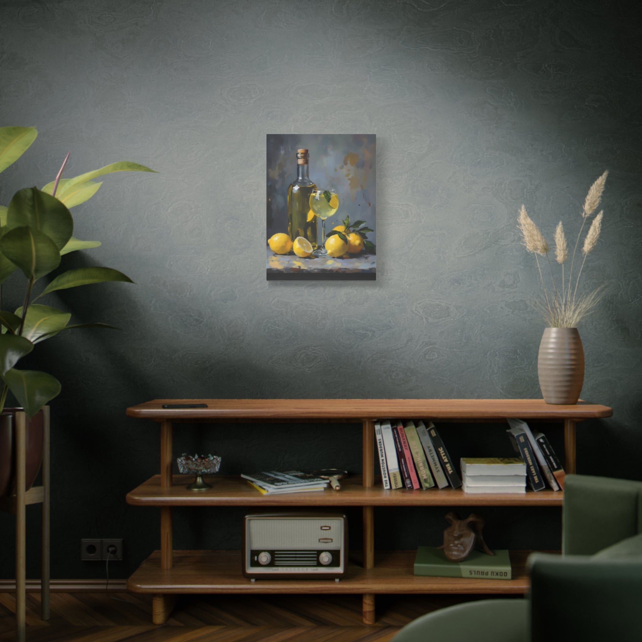 Limoncello with lemons Still Life Matte Canvas Wall Art