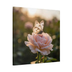 Butterfly on Pink Rose Wall Art - Stretched Canvas